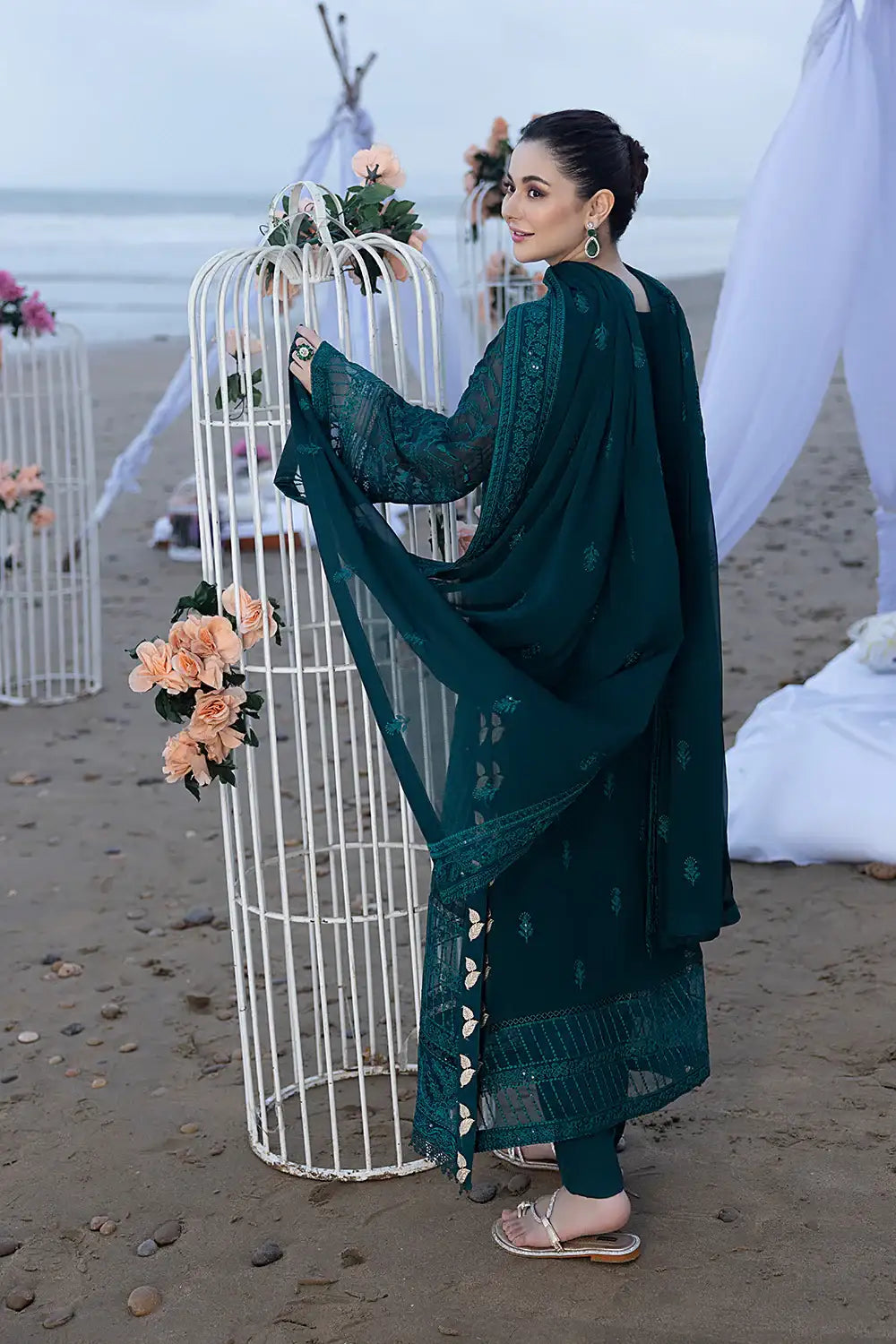 RP1238 AZURE - 3PC Lawn Embroidered Shirt with Chiffon Embroidered Dupatta and Trouser