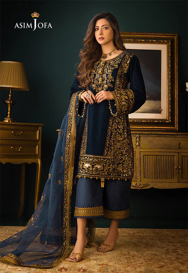Rp2028 -Asim Jofa - Embroidered Velvet 3piece suit