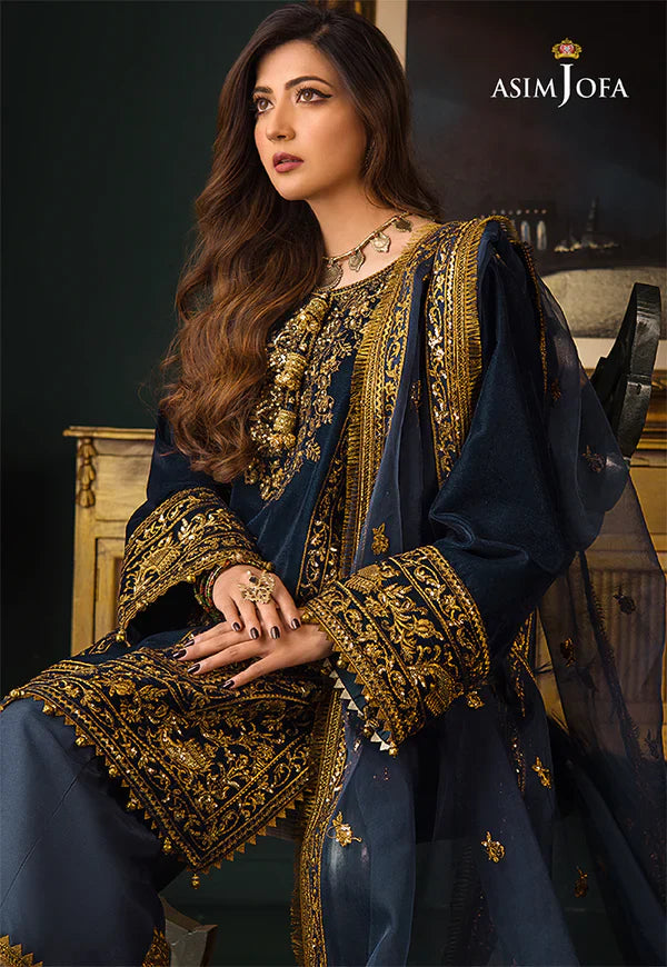 Rp2028 -Asim Jofa - Embroidered Velvet 3piece suit