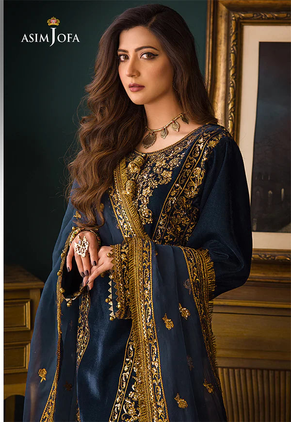 Rp2028 -Asim Jofa - Embroidered Velvet 3piece suit