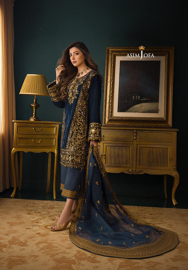 Rp2028 -Asim Jofa - Embroidered Velvet 3piece suit