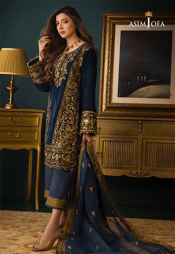 Rp2028 -Asim Jofa - Embroidered Velvet 3piece suit