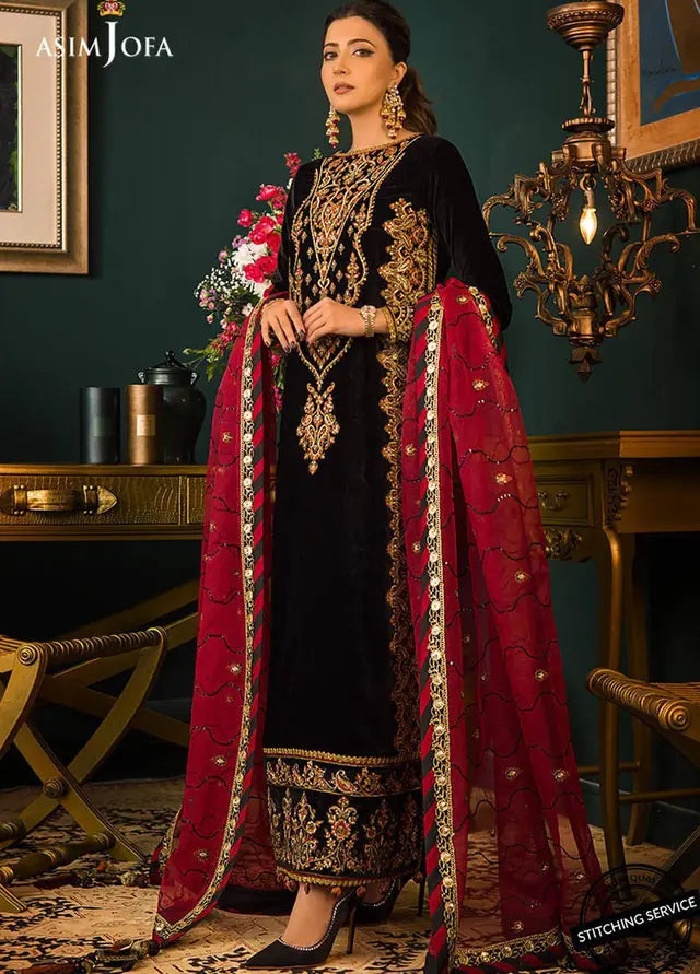 RP2013- Asim jofa Embroidered Velvet 3piece suit
