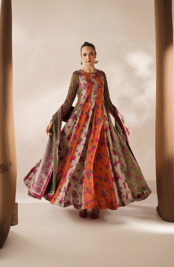 RP3395-Baroque - Winter 3PC Frock Style Karandi Digital Print Dress