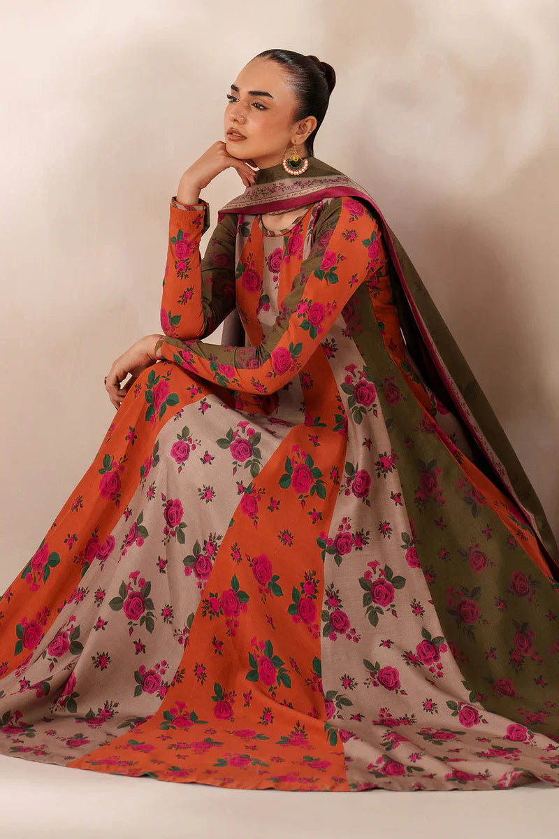 RP3395-Baroque - Winter 3PC Frock Style Karandi Digital Print Dress