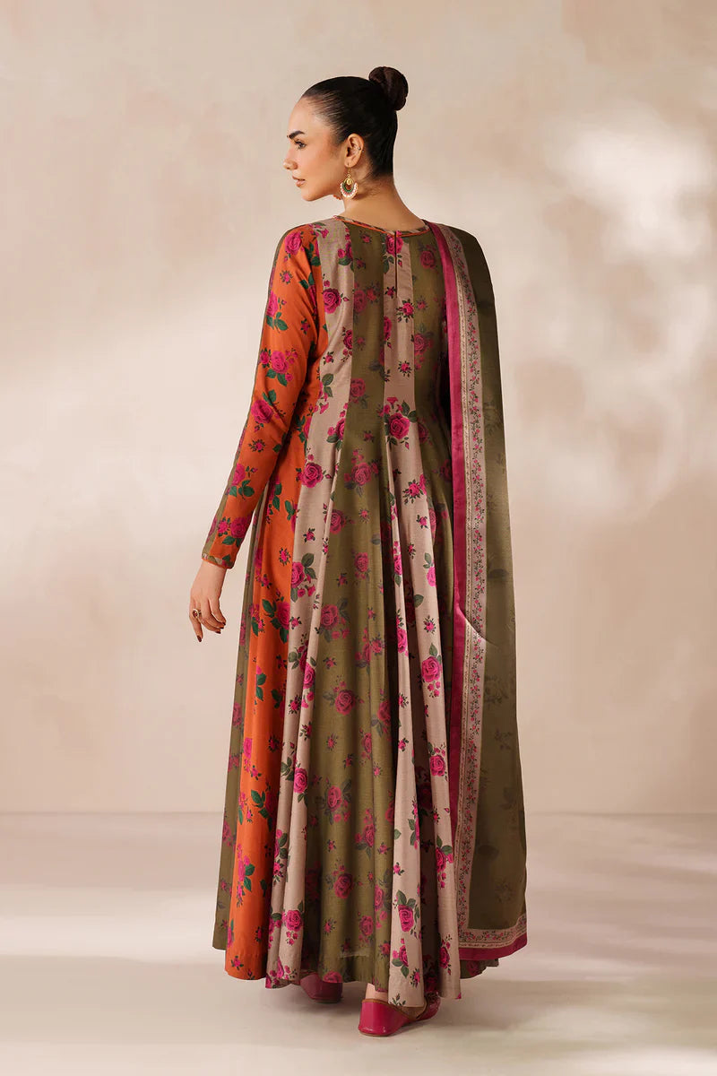 RP3395-Baroque - Winter 3PC Frock Style Karandi Digital Print Dress
