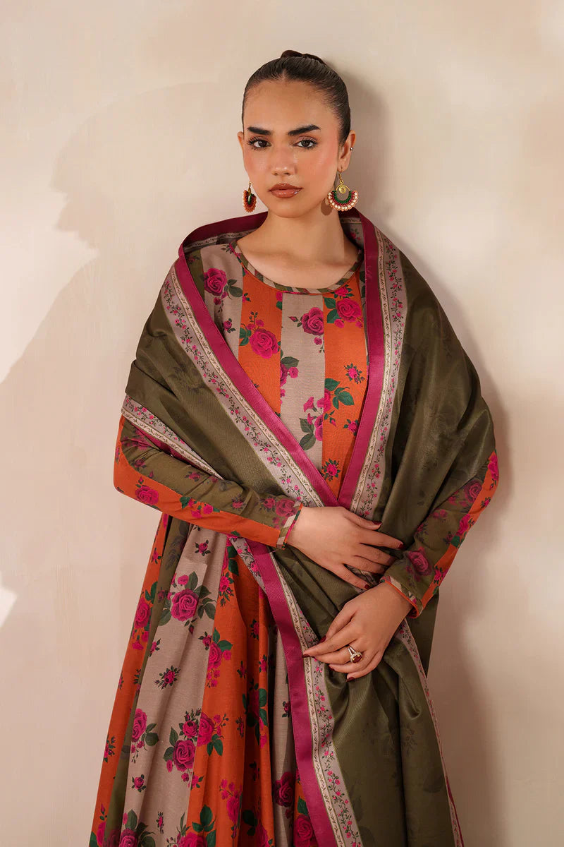 RP3395-Baroque - Winter 3PC Frock Style Karandi Digital Print Dress