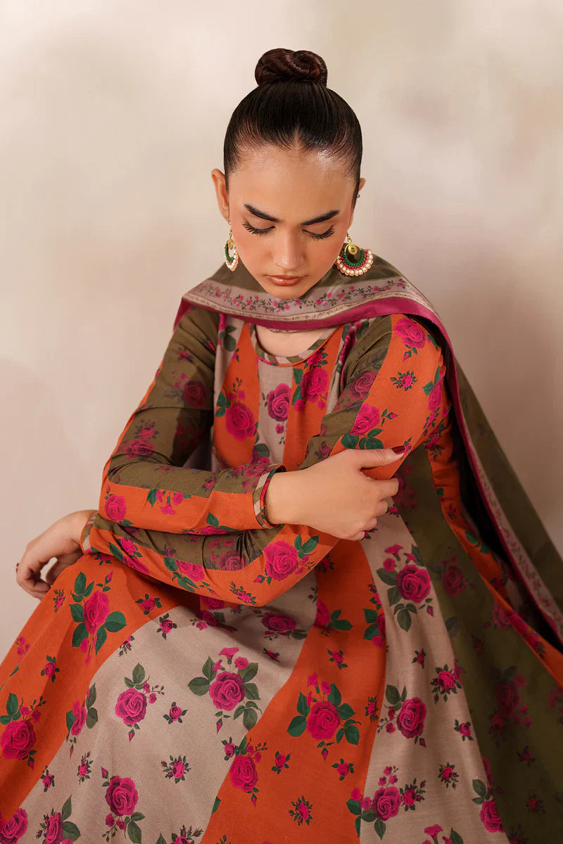 RP3395-Baroque - Winter 3PC Frock Style Karandi Digital Print Dress