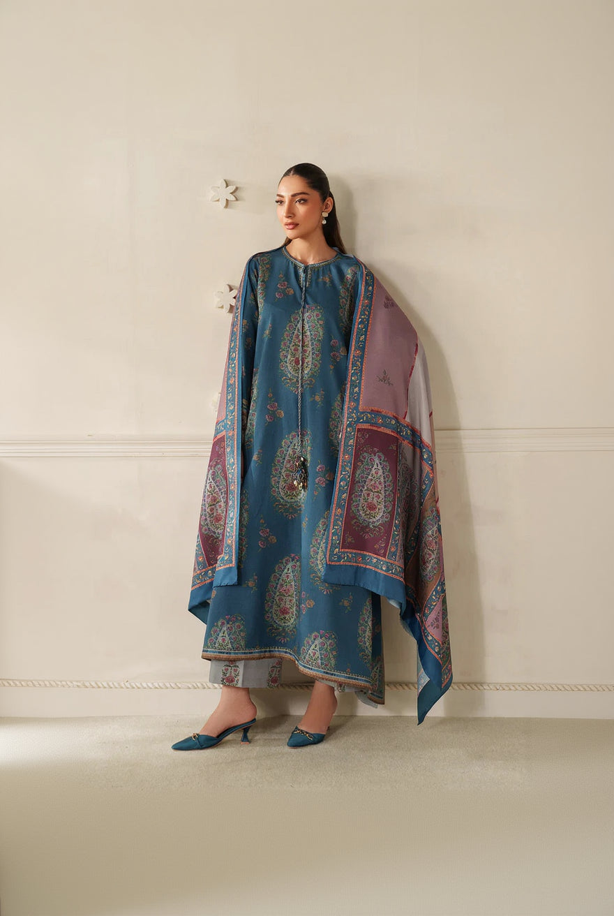 RP33139-Baroque - Winter 3PC Karandi Digital Print Dress