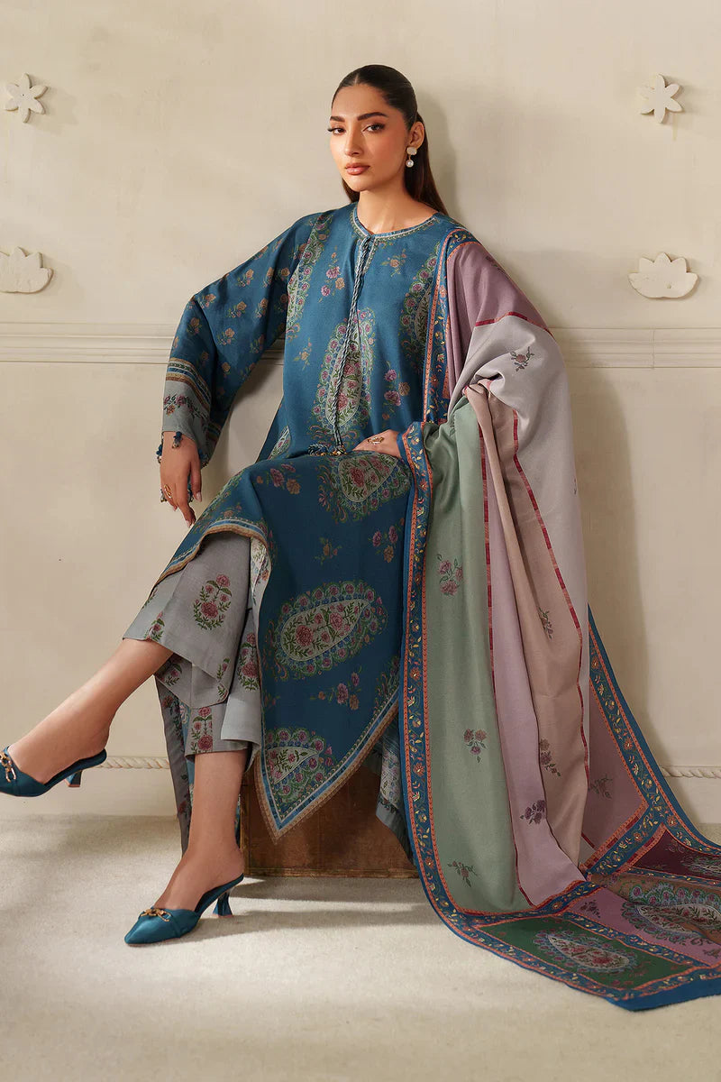 RP33139-Baroque - Winter 3PC Karandi Digital Print Dress