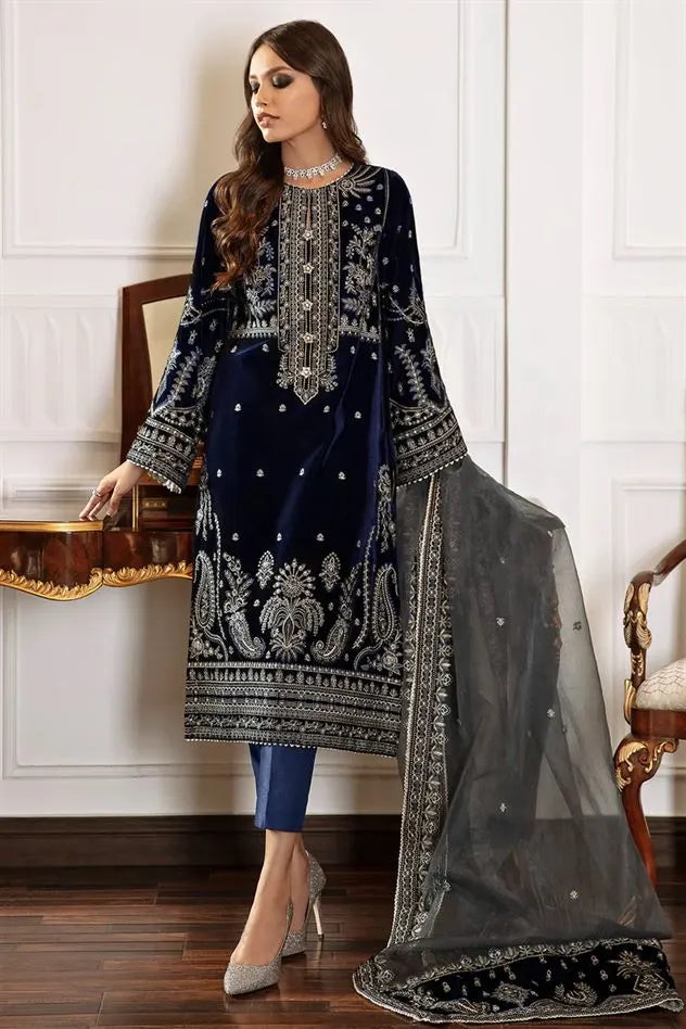 Rp3325-Baroque- Winter 3PC Velvet Embroidered Suit