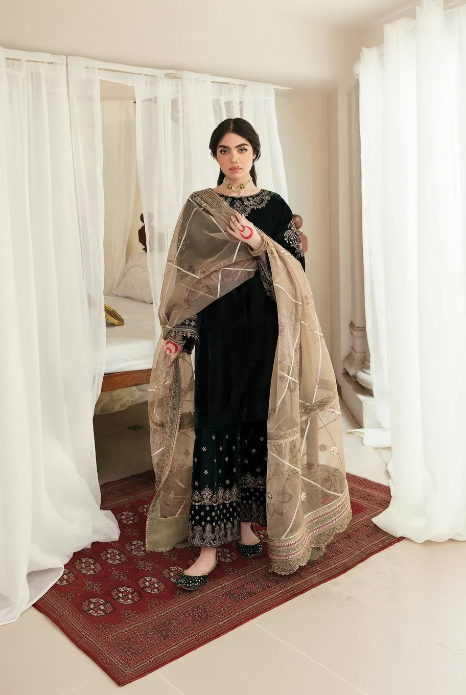 RP2014- Baroque Embroidered Velvet 3piece suit