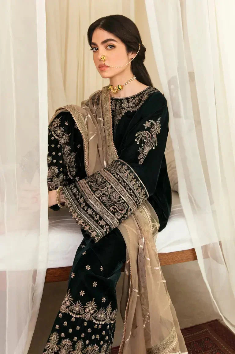RP2014- Baroque Embroidered Velvet 3piece suit