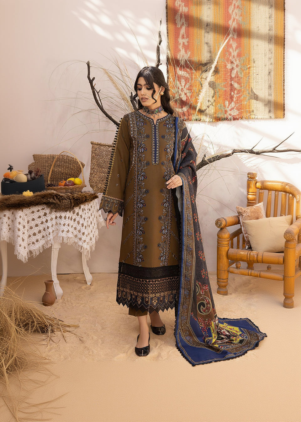 Rp3351-Bin ilyas - Winter 3PC Dhanak Embroidered Suit