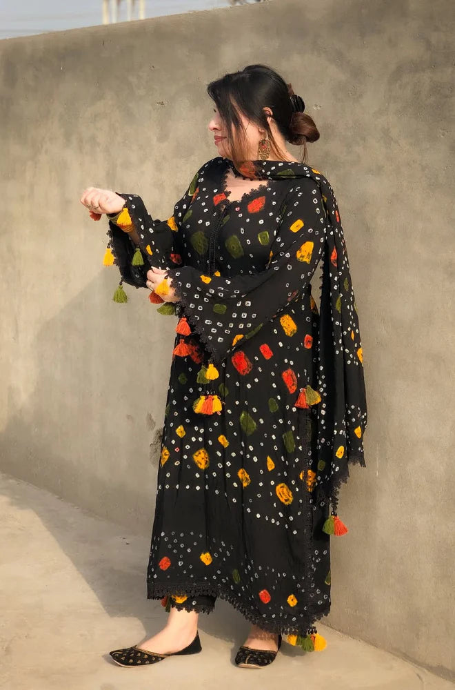 RP1223 Black chunri - Summer 3PC Lawn Digital Print Dress