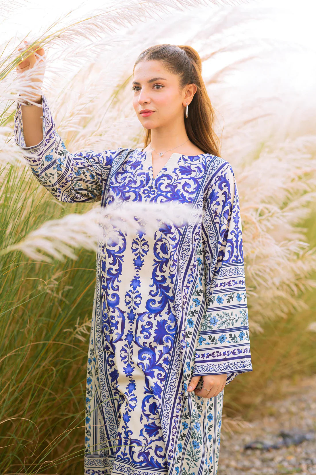 Rp-1131Bunaai - 2 piece Silk printed coord Kaftaan