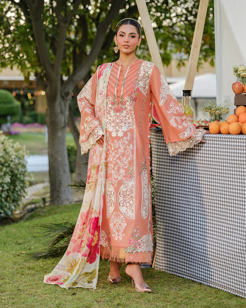 RP1126-Elaf - Summer 3PC Lawn Chikenkari Embroidered Shirt