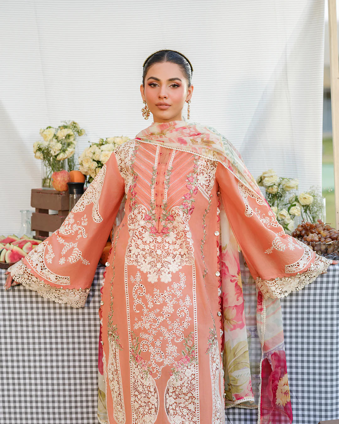 RP1126-Elaf - Summer 3PC Lawn Chikenkari Embroidered Shirt