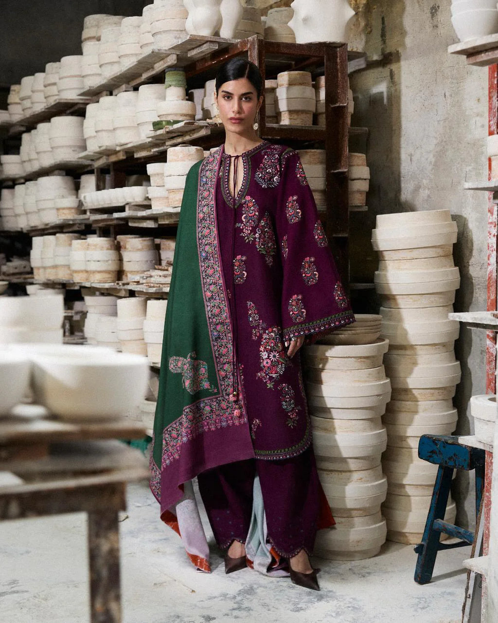 Rp33153- Hussain Rehar - Winter 3PC Dhanak Embroidered Suit