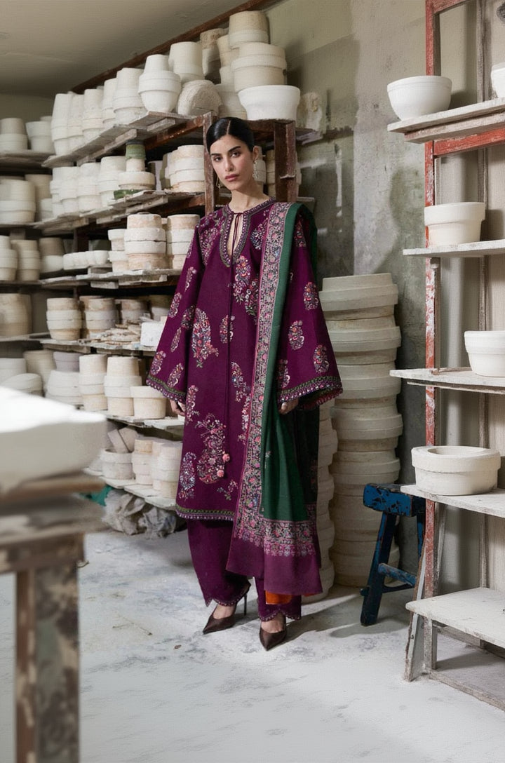 Rp33153- Hussain Rehar - Winter 3PC Dhanak Embroidered Suit