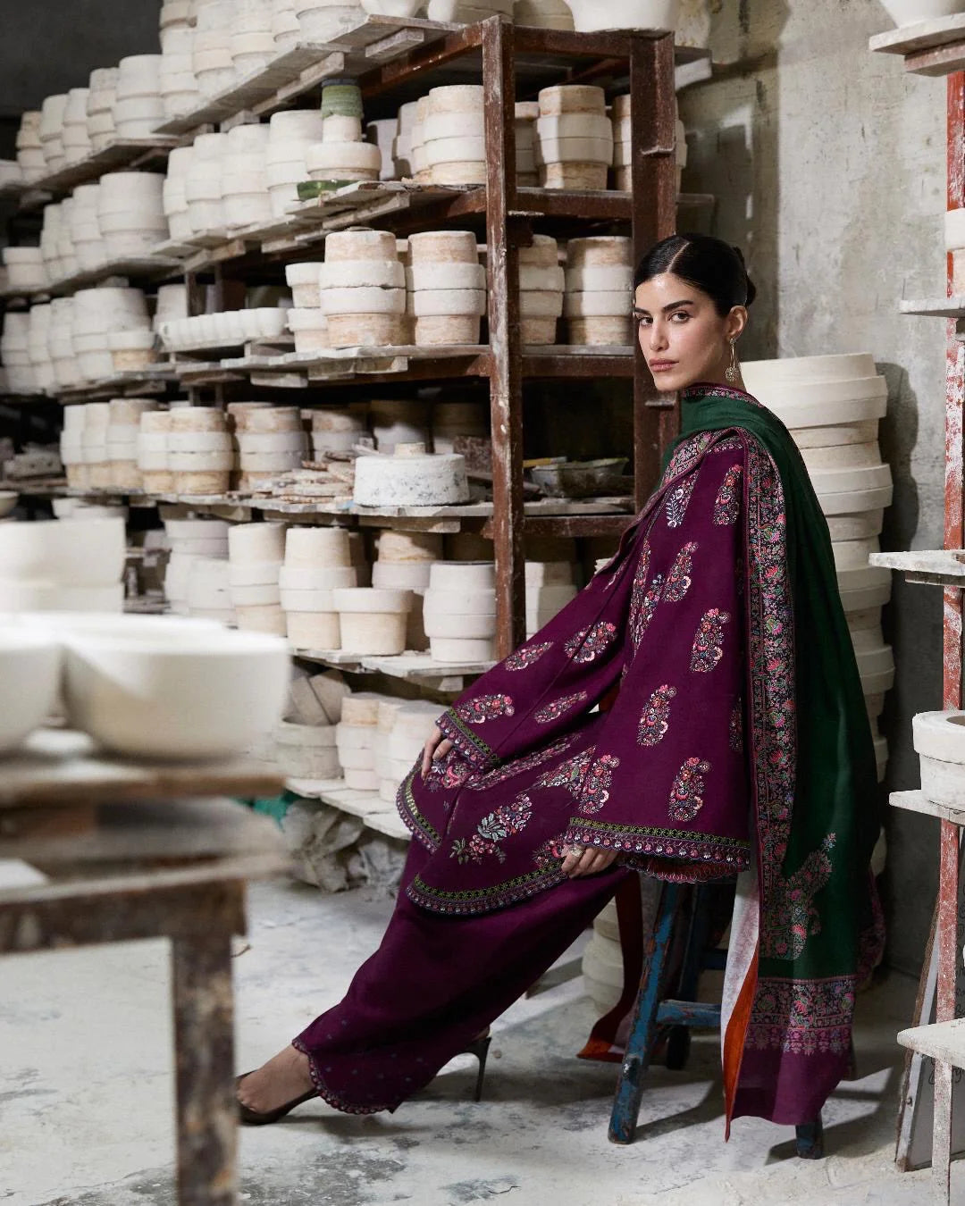 Rp33153- Hussain Rehar - Winter 3PC Dhanak Embroidered Suit