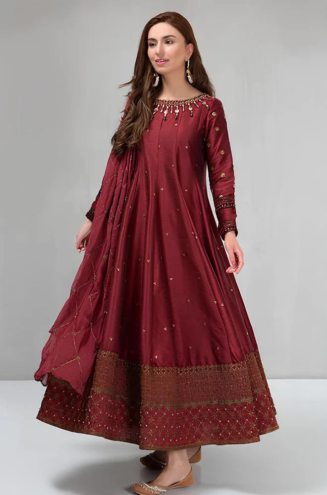 RP099 Maria B Winter unstiched 3 piece kataan silk frock style embroidered suit