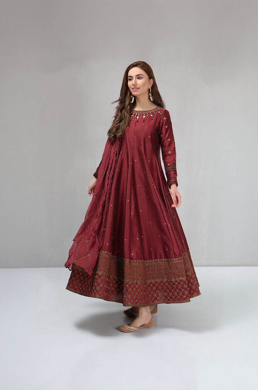 RP099 Maria B Winter unstiched 3 piece kataan silk frock style embroidered suit