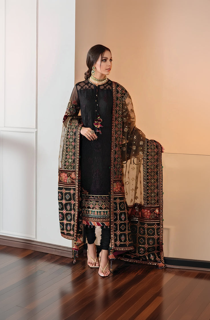 RP201-3 Piece Unstitched Heavy Embroidered Lawn Suit With Heavy Embroidered Organza Dupatta