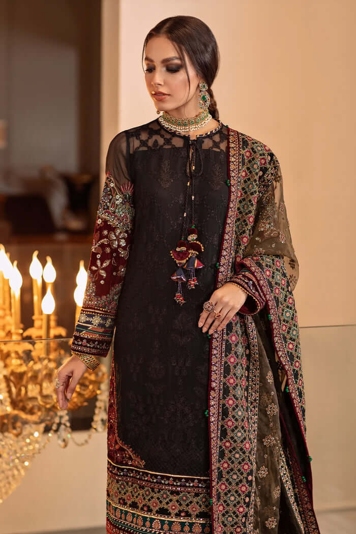 RP201-3 Piece Unstitched Heavy Embroidered Lawn Suit With Heavy Embroidered Organza Dupatta