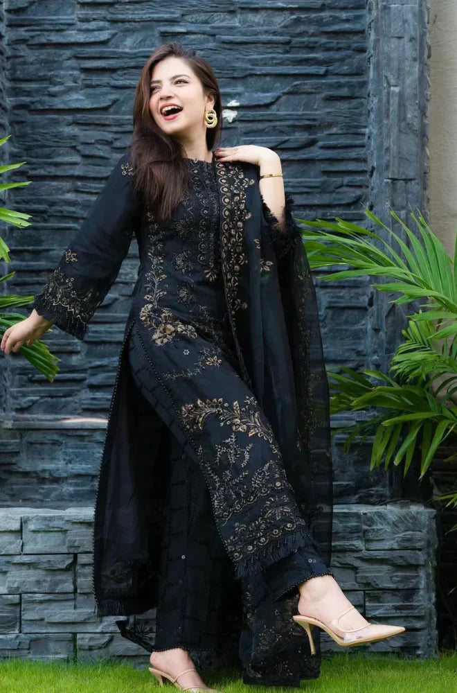 RP226-NISA - 3PC Lawn Embroidered Shirt With Chiffon Embroidered Dupatta