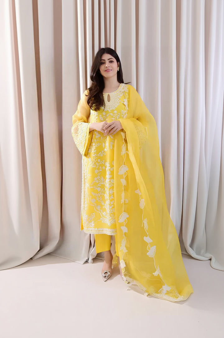 RP242-3PC Lawn Embroidered Shirt With Organza Embroidered Dupatta