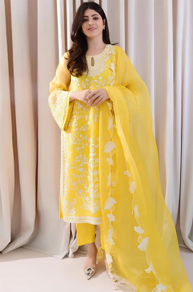 RP242-3PC Lawn Embroidered Shirt With Organza Embroidered Dupatta