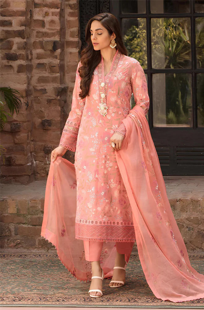 RP246-Bareeze -Embroided 3pc Lawn dress with embroidered chiffon dupatta