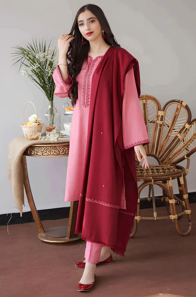 RP502-WINTER 3PC Dhanak suit with Embroidered Shawll