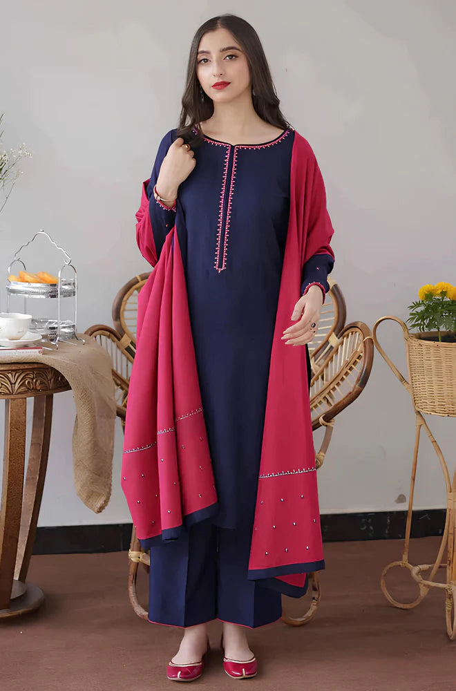 RP505-WINTER 3PC Dhanak suit with Embroidered Shawll