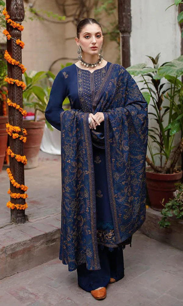RP509-WINTER 3PC Embroidered Shirt With Heavy Embroidered Dhanak Shawl