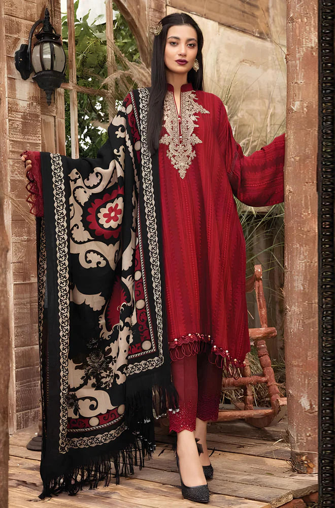 RP520-WINTER 3PC Dhannak Embroidered suit with Printed Shawll