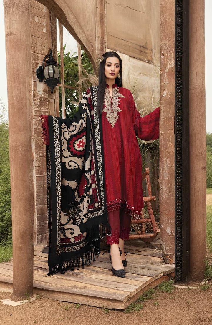 RP520-WINTER 3PC Dhannak Embroidered suit with Printed Shawll
