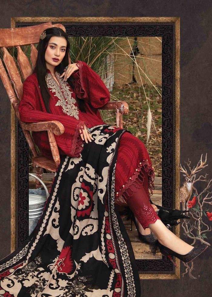 RP520-WINTER 3PC Dhannak Embroidered suit with Printed Shawll