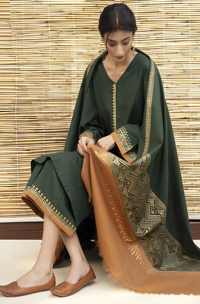 RP531-3PC Dhanak suit with Embroidered Shawll