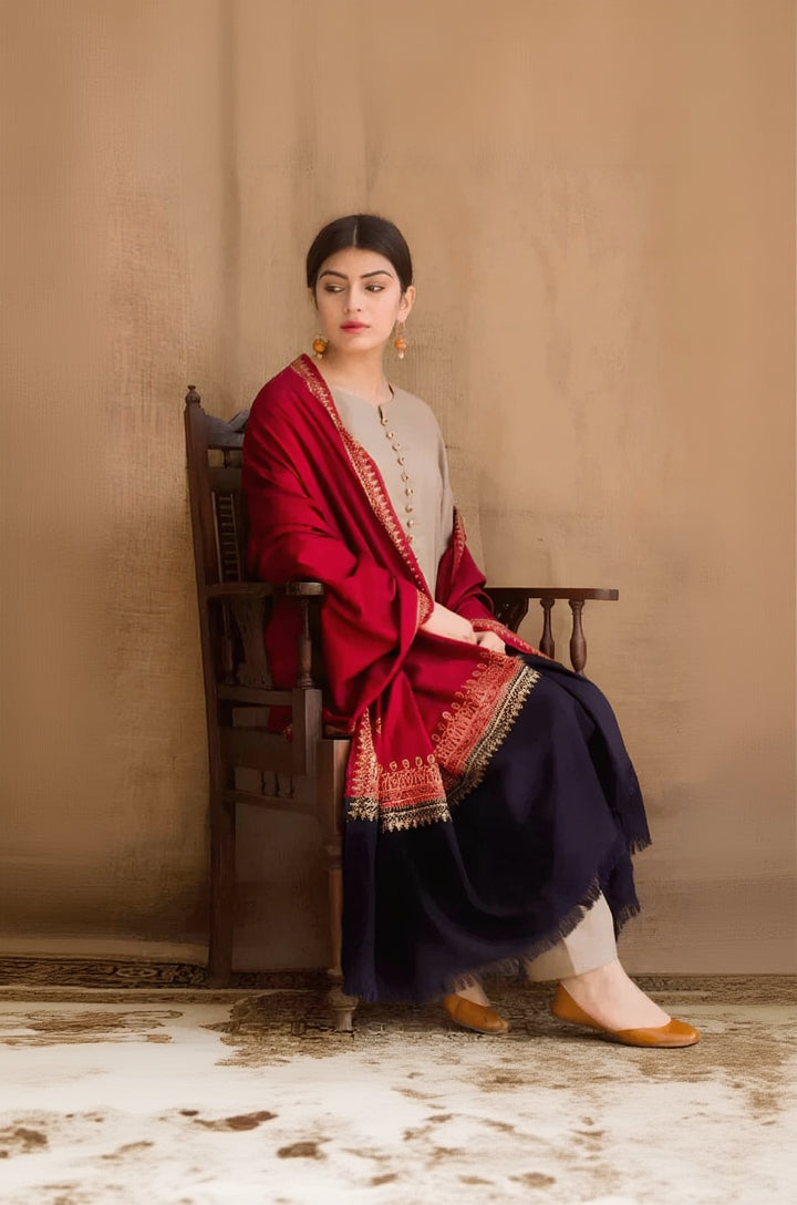 RP545-WINTER 3PC Khaddar suit with Embroidered Shawll