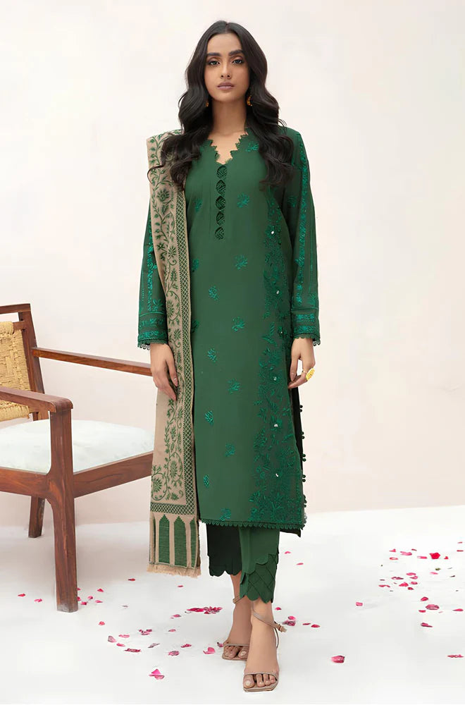 RP553-WINTER 3PC Dhannak Embroidered suit with Printed Shawll