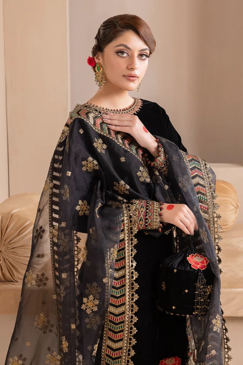 RP577-Embroidered Velvet Dress With Organza embroidered Dopata