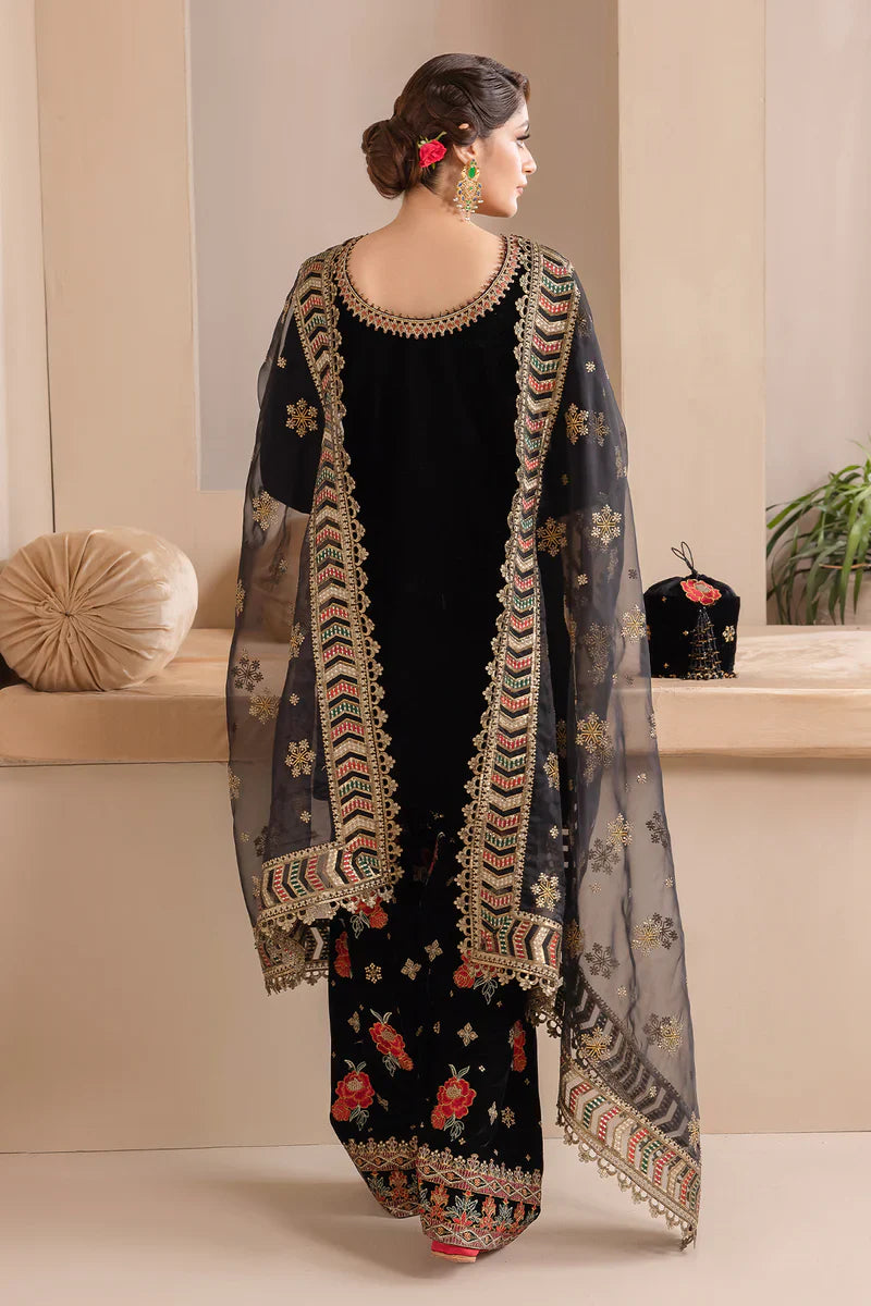 RP577-Embroidered Velvet Dress With Organza embroidered Dopata