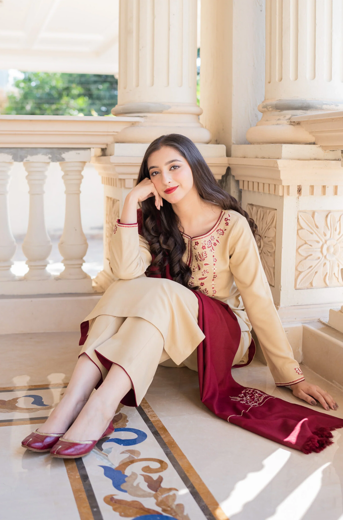 RP614-WINTER 3PC Dhanak suit with Embroidered Shawll