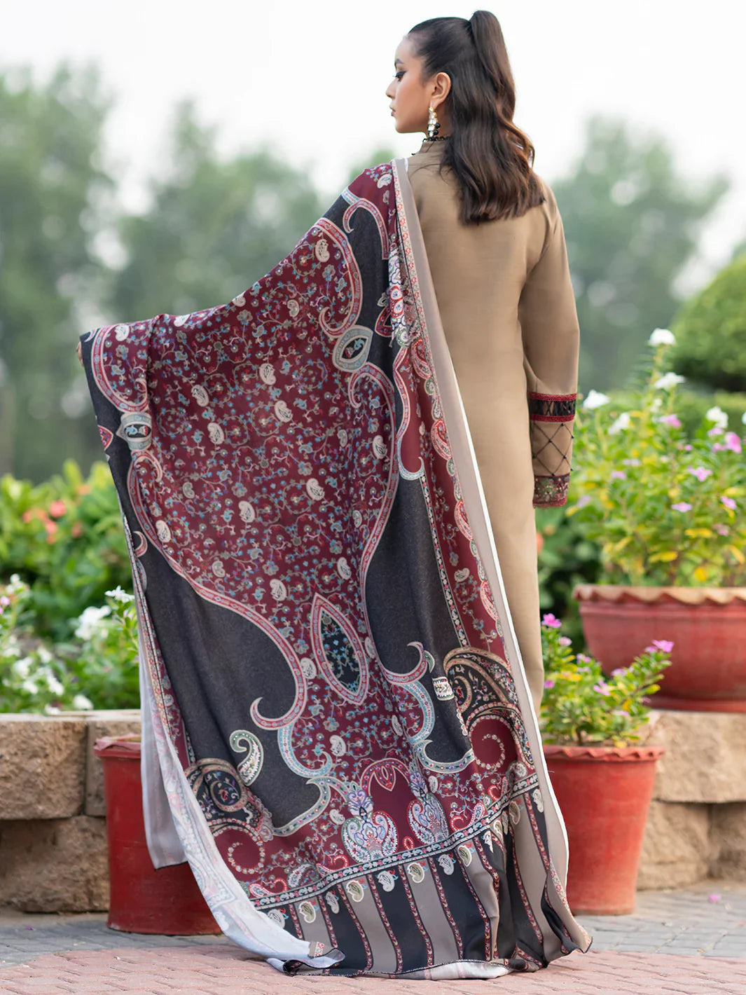 RP617-WINTER 3PC Dhannak Embroidered suit with Printed Shawll