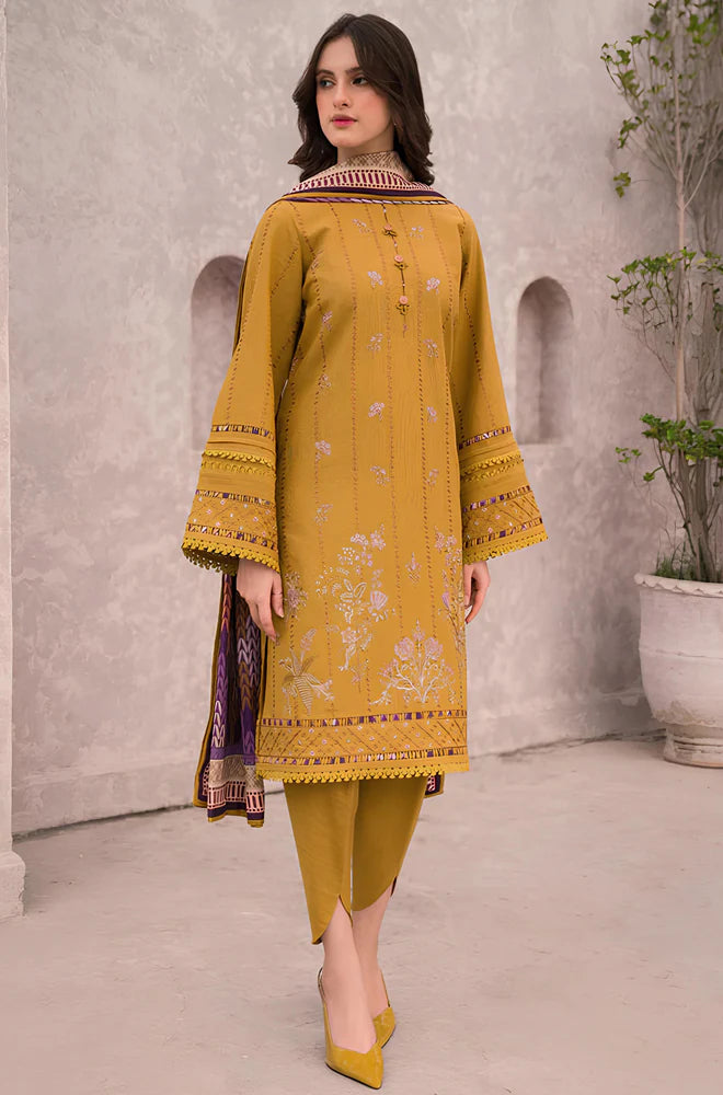 RP618-WINTER 3PC Dhannak Embroidered suit with Printed Shawll
