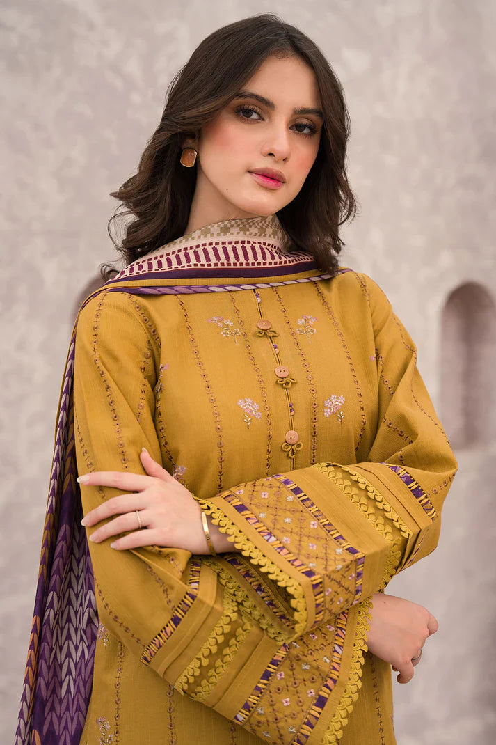 RP618-WINTER 3PC Dhannak Embroidered suit with Printed Shawll