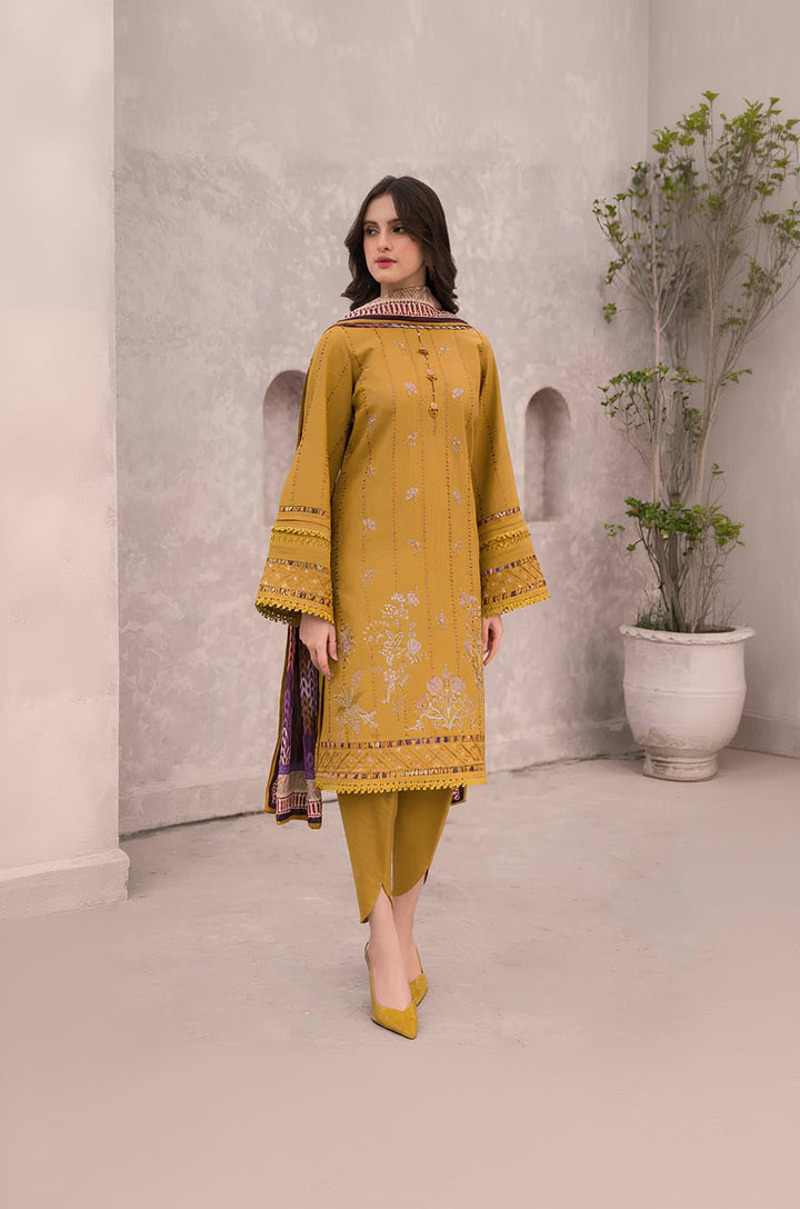 RP618-WINTER 3PC Dhannak Embroidered suit with Printed Shawll