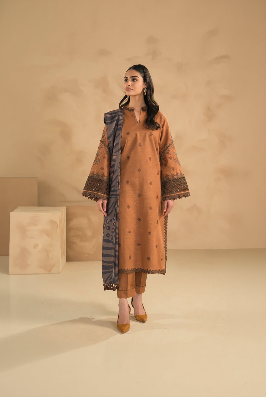 RP631-WINTER 3PC Dhannak Embroidered suit with Printed Shawll